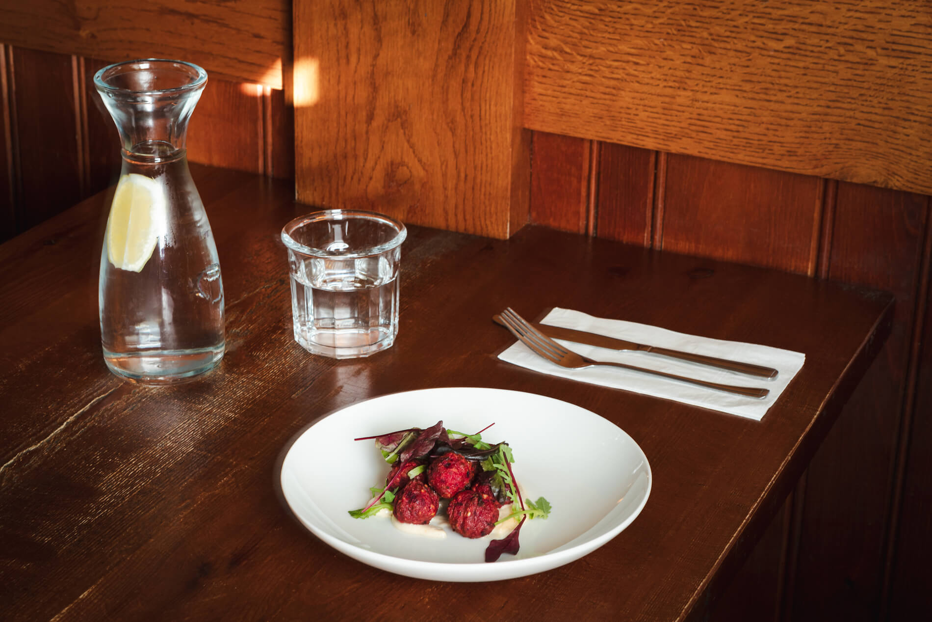 Dining table with meal in Peak District restaurant